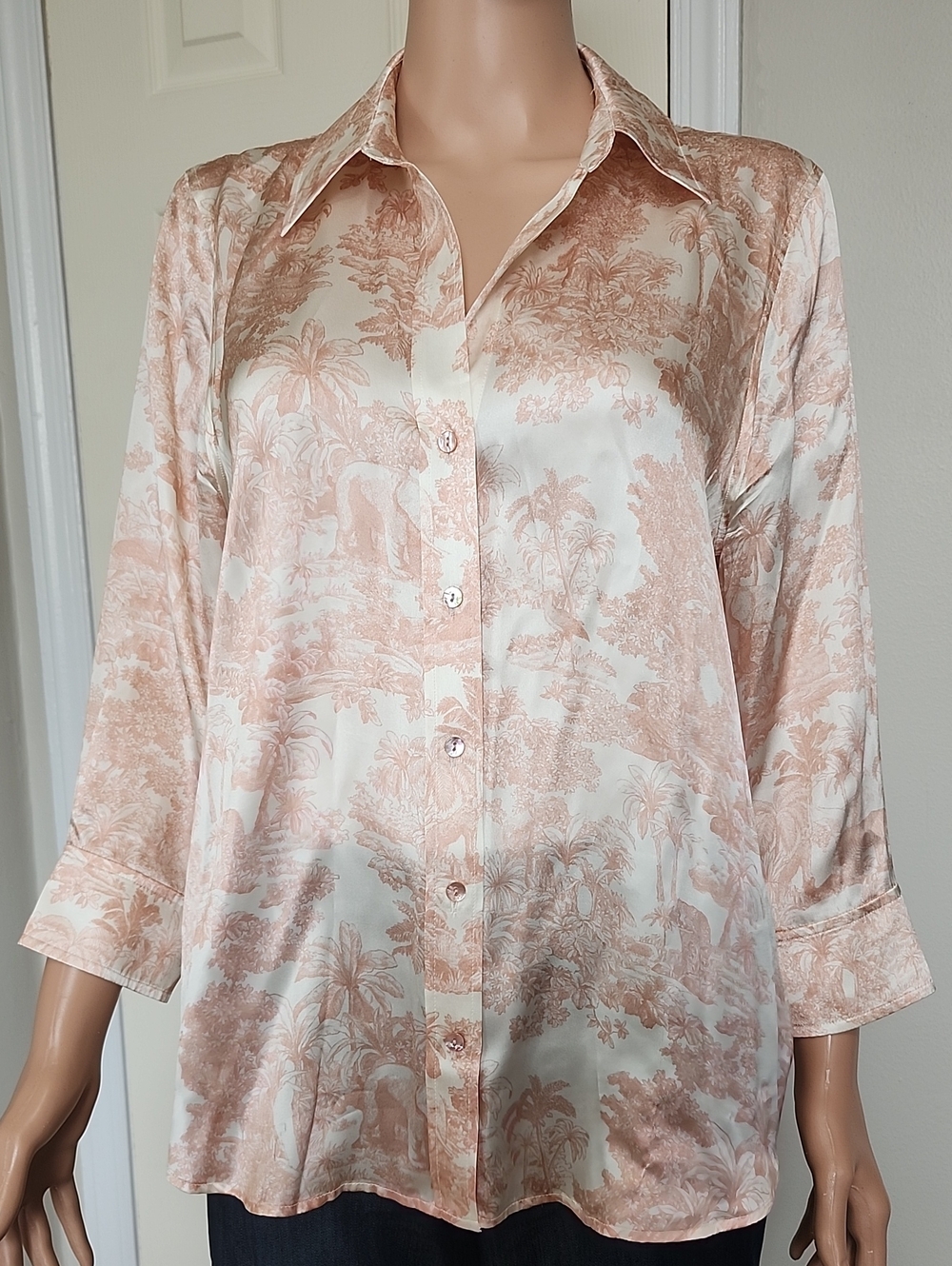 L'AGENCE Cream and Blush Silk Blouse
